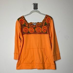 Lucky Brand Square Neckline 3/4 Sleeve Sweatshirt